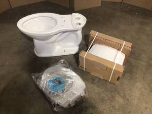 lot 7 image: American Standard Optum VorMax Complete Tall Height 2-piece 1.28 GPF Elongated Toilet in White with Slow Close Seat, Open Box, Review all pictures