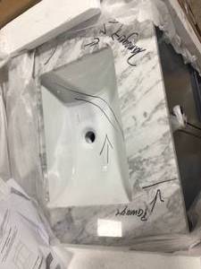 lot 8 image: Home Decorators Collection Merryfield 31 in. W x 22 in. D Bath Vanity in Dark Blue-Gray with Marble Vanity Top in Carrara White Review all Pictures