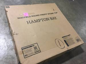 lot 26 image: Hampton Bay Whitfield 48 in. Round Galvanized Steel Wood Burning Fire Pit Table in Dark Brown with Stone Look Tile Top, Open Box, Review all pictures