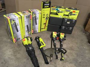 lot 34 image: Mix Lot of Ryobi Tools, Blowers, Chainsaws, Customer returns, Review all pictures