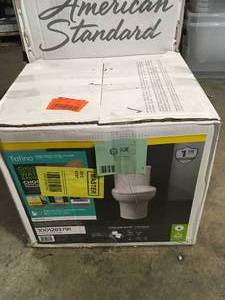 American Standard Tofino Complete 1-Piece 1.1 GPF Dual Flush Elongated Toilet in White with Slow Close Seat, Open Box, Review all pictures