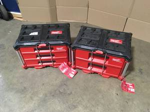 Milwaukee PACKOUT 22 in. 2-Drawer Tool Box with Metal Reinforced Corners, Lot of 2, Review all pictures