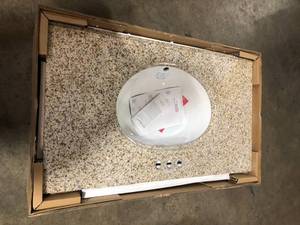 lot 11 image: Home Decorators Collection 37 in. x 22 in. Granite Vanity Top Only in Beige with White Bowl Customer return, Review all pictures
