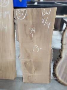 lot 37 image: BLACK WALNUT Live Edge Slab - Thickness 2 x 34 x 13 Max Width - Kiln Dried and Surfaced