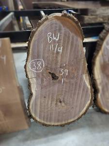 lot 38 image: BLACK WALNUT Live Edge Slice - Thickness 2-34 x 39 x 24 Max Width - Kiln Dried and Surfaced