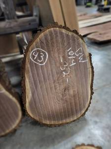 lot 43 image: BLACK WALNUT Live Edge Slice - Thickness 2-12 x 32 x 23 Max Width - Kiln Dried and Surfaced