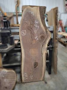 lot 46 image: BLACK WALNUT Live Edge Slab - Thickness 2-14 x 71 x 28 Max Width - Kiln Dried and Surfaced
