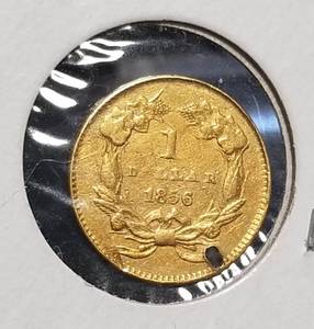 1856 US $1 GOLD PRINCESS HOLED
