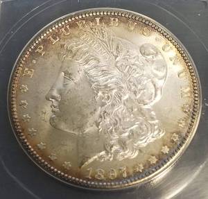 1897 MORGAN SILVER DOLLAR MS63 ANACS NICELY TONED COIN