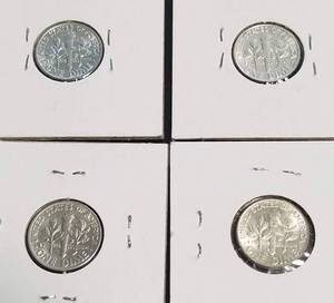 GROUP OF 4 AU-UNC EARLY DATE ROOSEVELT SILVER DIMES 1946-1952