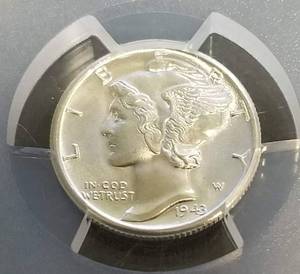 1943-D US MERCURY DIME MS64FB PCGS