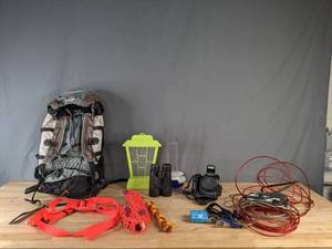 lot 153 image: Samsung Camera, Adorrgon Binoculars, Lowe Alpine Backpack, Dog and Hiking Supplies B