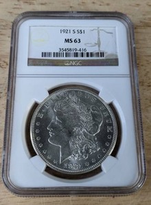 lot 2 image: NGC 1921 MS63 Silver Dollar Coin B