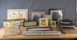 lot 129 image: Variety of Wall Decor, Photo Frames, Inspirational & Humorous Quotes, Original Signed Artwork by Ron Reimer and Monica Muskat  B