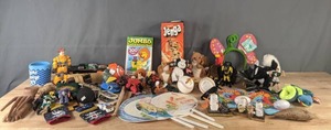 lot 163 image: Assortment of Classic Jenga, Jumbo Color & Activity Book, Action Figures, Silly Putty, Baseballs, Koozies and More B