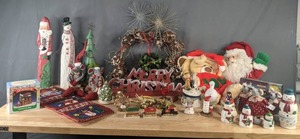 lot 164 image: Christmas Assortment of Noma Dickensville Collectables Porcelain Cider Stand, Mr. Christmas Musical Tree & Cardinal, Merry Christmas Sign, Holiday Table Dcor and More B