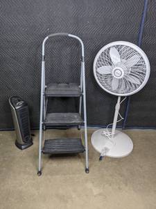 lot 180 image: Costco Step Ladder, Lasko Standing Fan, Lasko Tower Space Heater  N