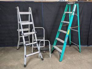 lot 201 image: A Set of Three Werner Ladder, Gorilla Ladder, and Skinny Mini Step Stool K
