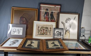 lot 190 image: Assortment of Large Beautiful Wall Art with Frames, Portraits, Egyptian Painting, Kikuyu Girl, Art by Sidney Coleman and More K