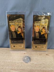 lot 20 image: Set of Two 110 Gram 24K Aurum Gold Notes and a Vote Trump Coin  B