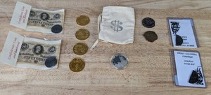 lot 41 image: Replica Coin Collection Confederate Coins and Bank Notes, 9-11 Commemorative Coin, Early Colonial Spanish Four-Bit, Gold Doubloons, and More  B