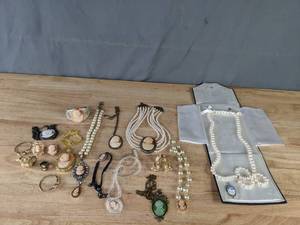 lot 168 image: Assorted Cameo Jewelry - Necklaces, Rings, Earrings B