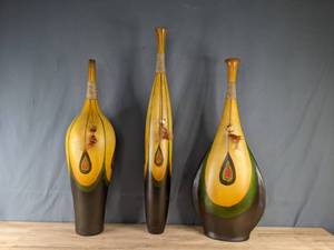 lot 171 image: (3) Tall Decorative Wood Vases K