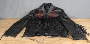 lot 195 image: XXL Womens Leather Motorcycle Jacket with Red Rose Detail K