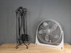 lot 206 image: Fireplace Tools and a Fan K