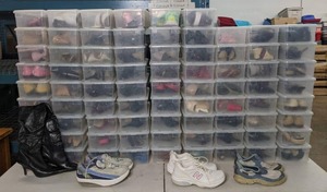 lot 193 image: HUGE Assortment of (82) Pairs of Womens Shoes Size 7.5-9 Boots, Sneakers, Heels, Wedges, Flats and Much More K