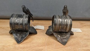 lot 45 image: Pair of Vintage Pewter BirdLeaf Napkin Rings  S