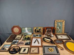 lot 233 image: Large Eclectic Collection of Art  Multiple Framed Silhouette Scenes, Framed Objects, Quotes and More  S