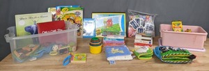 lot 245 image: Childrens Books, Toddler Toys, Memory Match, Playing Cards, Tub of Crayons and More S