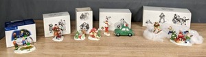 lot 226 image: Department 56 Figures  Snow Village Future Hockey Stars, Going to the Chapel, Cat and Dog, Pizza Delivery, Skaters & Skiers  S