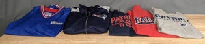 lot 66 image: NFL New England Patriots Clothing by Starter, Reebok and Nike V-Neck Pullover, Jacket, (3) T-Shirts (Sizes Medium-X-Large)  H
