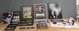 lot 67 image: NFL New England Patriots Memorabilia Framed Items, Tickets, Spirit Towel, Tom Brady, Signs, and More  H