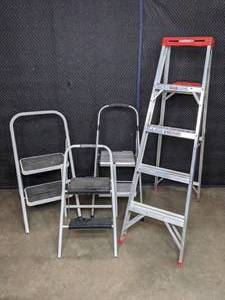 lot 80 image: (3) Folding Step Stools and Werner Saf-T-Master 5 Ladder H