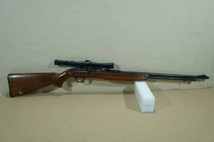 lot 11 image: Vintage J.C. Higgins Model 30 .22 LR Semi-Automatic Rifle with Scope