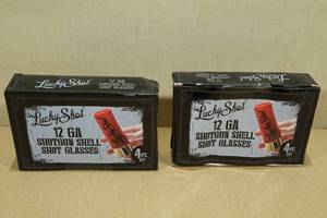 lot 53 image: 2 Sets Lucky Shot 12 GA Shotgun Shell Shot Glasses