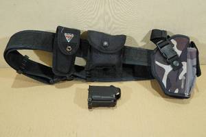 lot 85 image: Nylon Tactical Belt with Holster, Knife Sheath, and Mag Loader