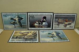 lot 88 image: 5 Federal Duck Hunting Stamp Metal Signs