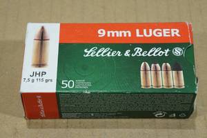 lot 97 image: 50 Sellier & Bellot 9mm Luger 115 Gr JHP Ammo