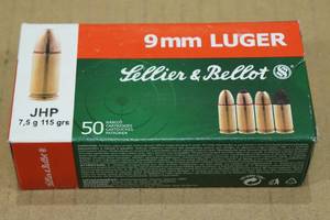 lot 98 image: 50 Sellier & Bellot 9mm Luger 115 Gr JHP Ammo