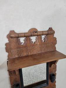 lot 8 image: Antique Mirror with Tray, Towel and Candle Holder.