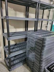 lot 30 image: Lot of 5 Plastic Shelves 36 x 74 x 24 with all the posts.