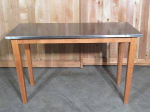 59x 25.537 Stainless Steel Top with solid wood legs