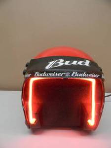 lot 6 image: NEW OLD STOCK - RARE - VINTAGE BUD  BUDWEISER RACING NEON HELMET - WORKS - NICE - AWESOME PIECE - APPROX 11 By 14 By 12 - SEE PICTURES
