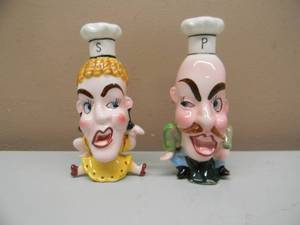 lot 12 image: RARE - VINTAGE - JAPAN BIG HEAD CHEF MAN & WOMAN Salt & Pepper Shakers NICE - VERY COOL SET -  APPROX 5 - SEE PICTURES