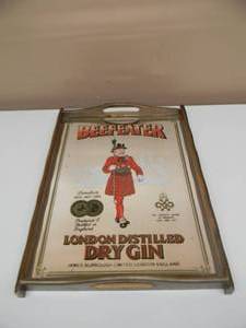 lot 22 image: VINTAGE BEEFEATER DRY GIN MIRROR SERVING TRAY  DISPLAY - NICE - GREAT PIECE - APPROX 12 By 16 - SEE PICTURES