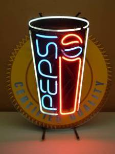 lot 25 image: RARE - VINTAGE 1980s - PEPSI CERTIFIED QUALITY NEON ADVERTISING LIGHT - WORKS - NICE - AWESOME PIECE - APPROX 21 By 22 - SEE PICTURES